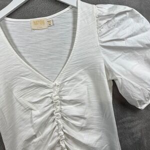 Nation LTD  Giada Gathered Cotton Poplin puff sleeve Pink Top Womens XS Coquette